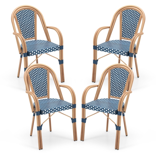 Gymax Outdoor French Bistro Chairs 4 PCS w/ Armrests Galvanized Metal Frame