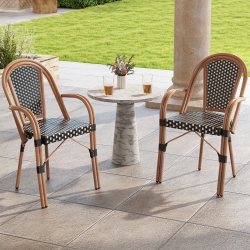 Gymax Outdoor French Bistro Chairs 4 PCS w/ Armrests Galvanized Metal Frame