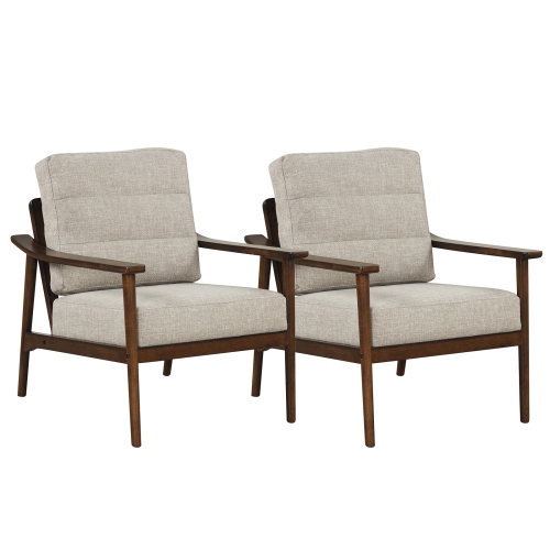 GYMAX  2 PCs Modern Accent Chair Upholstered Leisure Armchair W/ Rubber Wood Armrests & Legs