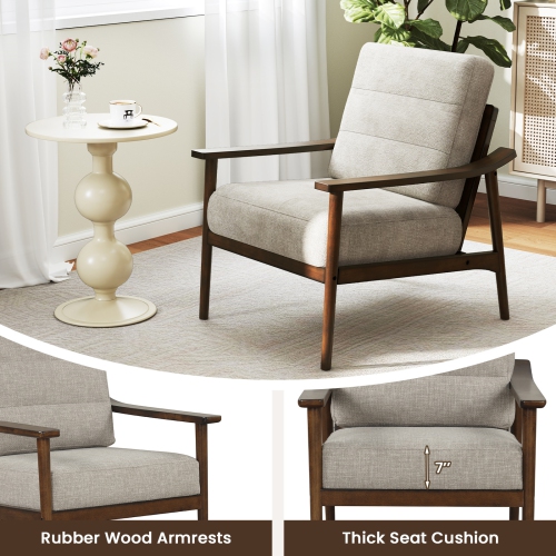 Gymax Modern Accent Chair Upholstered Leisure Armchair w/ Rubber Wood Armrests & Legs