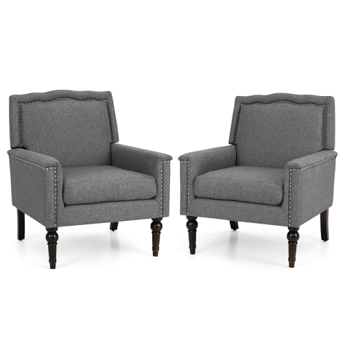 Gymax Mid-century Armchair w/ Rubber Wood Legs & Thick Cushion Modern Grey