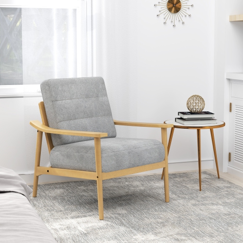 Gymax 2 PCS Modern Accent Chair Upholstered Leisure Armchair w/ Rubber Wood Armrests & Legs