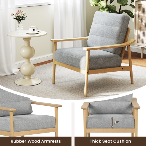 Gymax 2 PCS Modern Accent Chair Upholstered Leisure Armchair w/ Rubber Wood Armrests & Legs