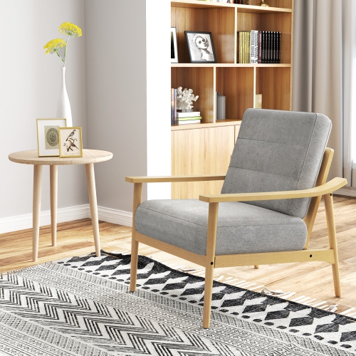 Gymax 2 PCS Modern Accent Chair Upholstered Leisure Armchair w/ Rubber Wood Armrests & Legs