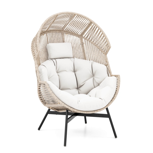 Gymax Wicker Stationary Egg Chair Lounge Basket Sofa Chair w/ Heavy-Duty Metal Frame