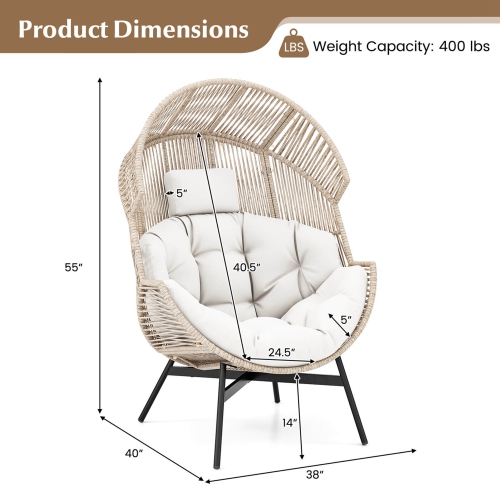 Gymax Wicker Stationary Egg Chair Lounge Basket Sofa Chair w/ Heavy-Duty Metal Frame