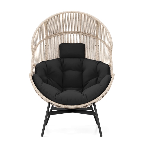 Gymax Wicker Stationary Egg Chair Lounge Basket Sofa Chair w/ Heavy-Duty Metal Frame
