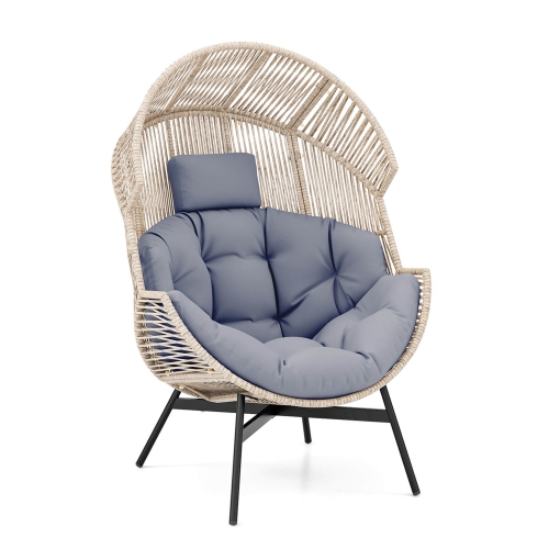 Gymax Wicker Stationary Egg Chair Lounge Basket Sofa Chair w/ Heavy-Duty Metal Frame