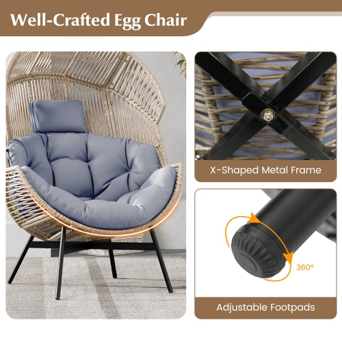 Gymax Wicker Stationary Egg Chair Lounge Basket Sofa Chair w/ Heavy-Duty Metal Frame
