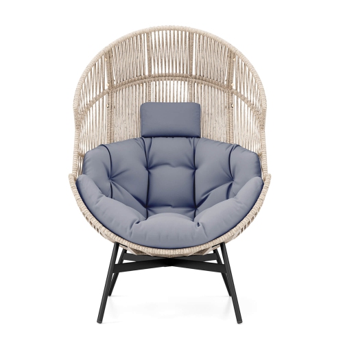 Gymax Wicker Stationary Egg Chair Lounge Basket Sofa Chair w/ Heavy-Duty Metal Frame