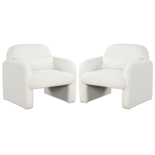 Gymax 2PCS Modern Accent Chair Sherpa Fabric Upholstered Armchair w/ Waist Pillow