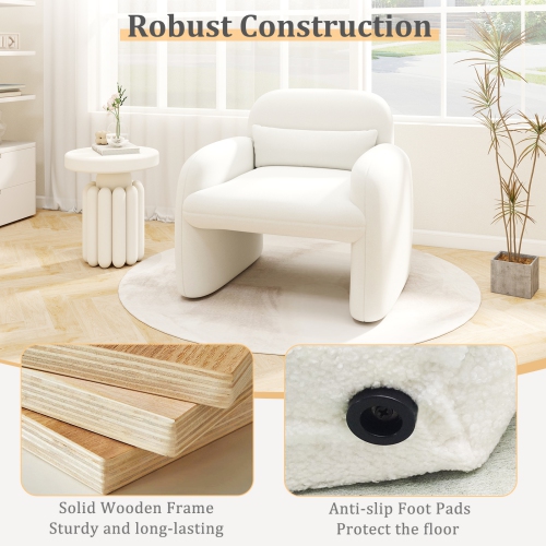 Gymax 2PCS Modern Accent Chair Sherpa Fabric Upholstered Armchair w/ Waist Pillow