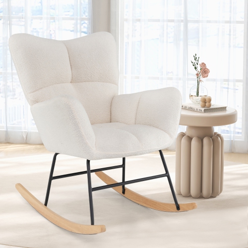 Gymax Nursery Rocking Chair w/Comfy Backrest & Armrest Solid Wood Base for Living Room