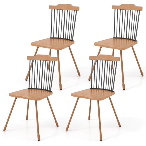 Gymax Windsor Chair Set of 4 Metal Legs Supported Dining Chair Farmhouse Armless Chair