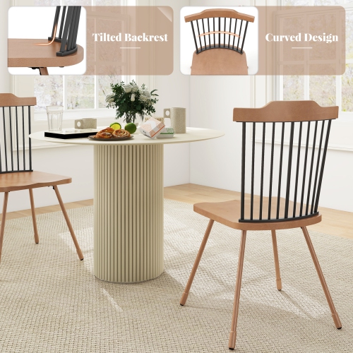 Gymax Windsor Chair Set of 4 Metal Legs Supported Dining Chair Farmhouse Armless Chair