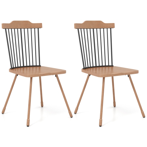 GYMAX  Windsor Chair Set Of 2 Metal Legs Supported Dining Chair Farmhouse Armless Chair