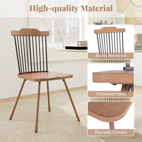 Gymax Windsor Chair Set of 2 Metal Legs Supported Dining Chair Farmhouse Armless Chair