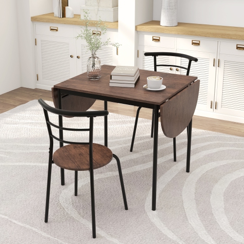 Gymax 3 Pcs Foldable Dining Table Set w/ 2 Chairs Industrial Oval Corner Dining Set