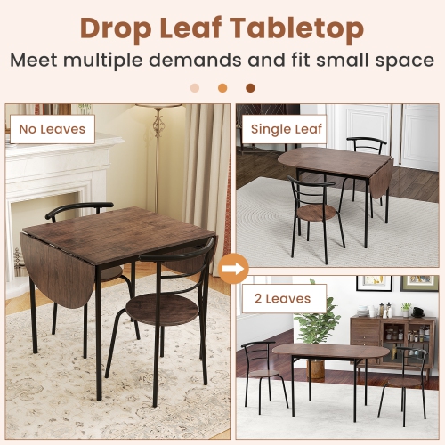Gymax 3 Pcs Foldable Dining Table Set w/ 2 Chairs Industrial Oval Corner Dining Set