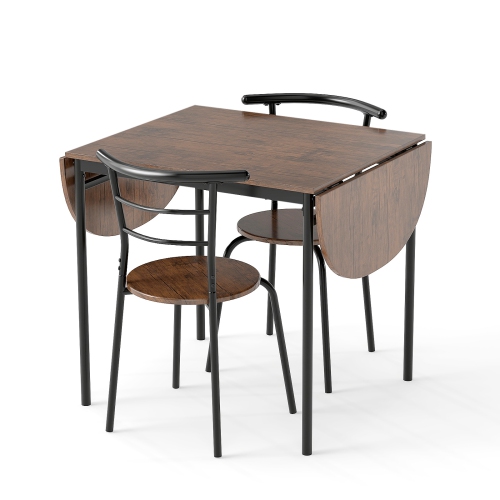 Gymax 3 Pcs Foldable Dining Table Set w/ 2 Chairs Industrial Oval Corner Dining Set