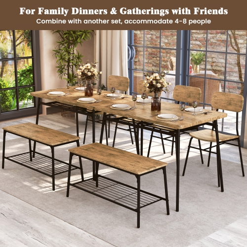 Gymax Dining Table Set for 4 Dining Room Kitchen Table w/ Bench 2 Chairs 4-Piece Set