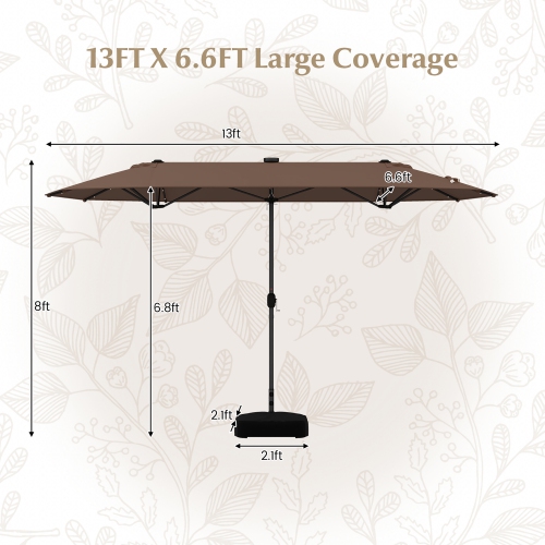 Gymax 13FT Double-sided Patio Umbrella w/ Solar Lights Crank Handle Umbrella Base