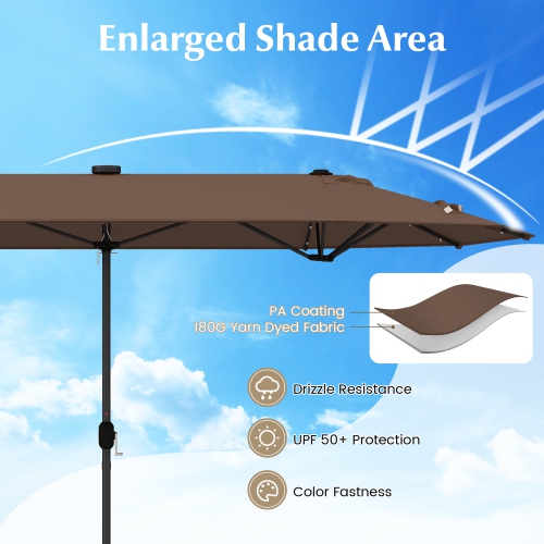 Gymax 13FT Double-sided Patio Umbrella w/ Solar Lights Crank Handle Umbrella Base