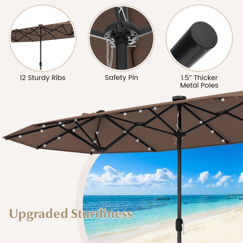 Gymax 13FT Double-sided Patio Umbrella w/ Solar Lights Crank Handle Umbrella Base