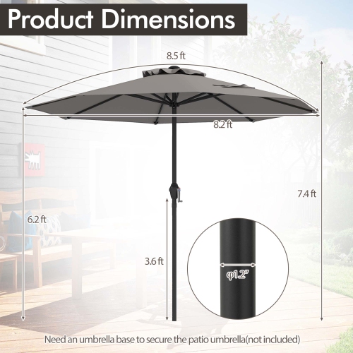 Gymax Outdoor Patio Umbrella Modern Table Umbrella w/8 Heavy Duty Ribs Sun-proof