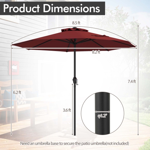 Gymax Outdoor Patio Umbrella Modern Table Umbrella w/8 Heavy Duty Ribs Sun-proof