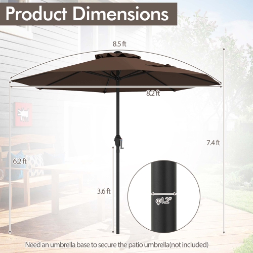 Gymax Outdoor Patio Umbrella Modern Table Umbrella w/8 Heavy Duty Ribs Sun-proof