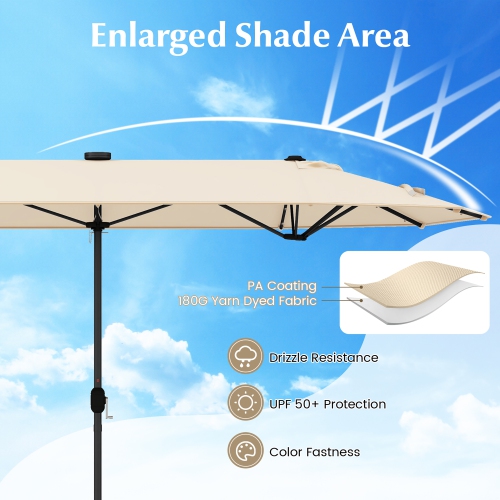 Gymax 13FT Double-sided Patio Umbrella w/ Solar Lights Crank Handle Umbrella Base