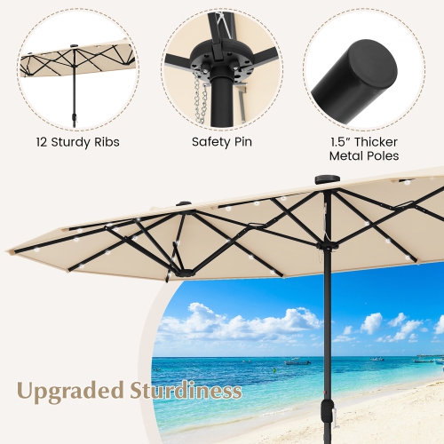 Gymax 13FT Double-sided Patio Umbrella w/ Solar Lights Crank Handle Umbrella Base