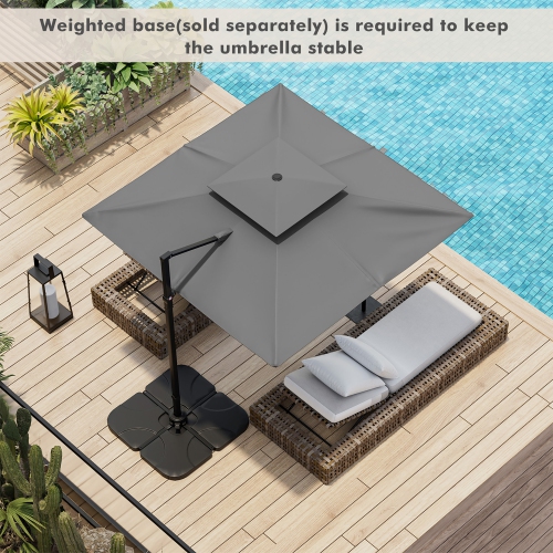 Gymax Patio 9.5FT Square Cantilever Offset Umbrella Double Vented 360° Heavy Duty Gray