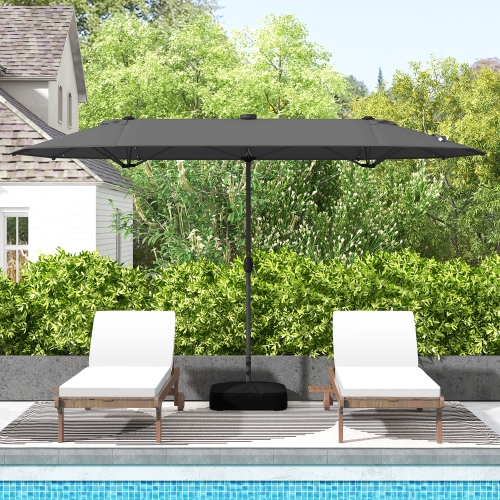 Gymax 13FT Double-sided Patio Umbrella w/ Solar Lights Crank Handle Umbrella Base