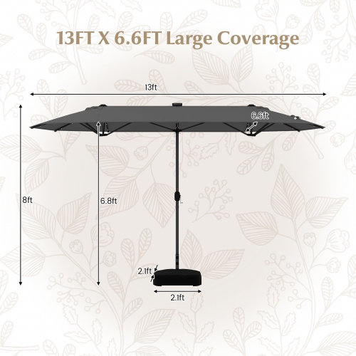 Gymax 13FT Double-sided Patio Umbrella w/ Solar Lights Crank Handle Umbrella Base