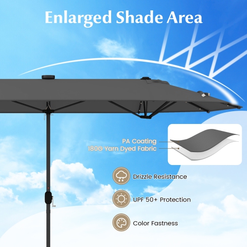 Gymax 13FT Double-sided Patio Umbrella w/ Solar Lights Crank Handle Umbrella Base