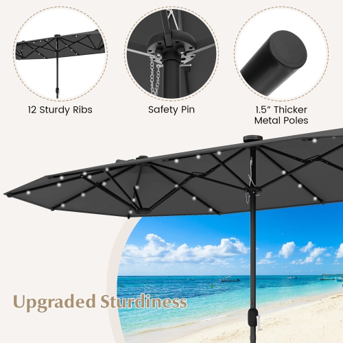 Gymax 13FT Double-sided Patio Umbrella w/ Solar Lights Crank Handle Umbrella Base
