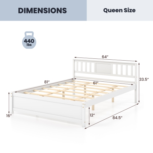 Gymax Twin / Queen / Full Size Bed Frame w/ Headboard Wood Slat Support No Box Spring Needed