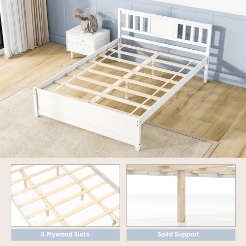 Gymax Twin / Queen / Full Size Bed Frame w/ Headboard Wood Slat Support No Box Spring Needed