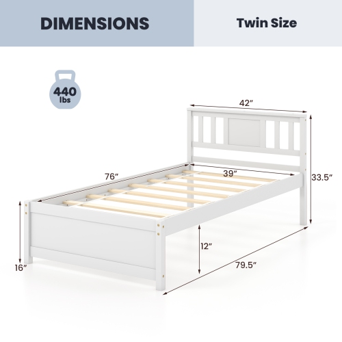Gymax Twin / Queen / Full Size Bed Frame w/ Headboard Wood Slat Support No Box Spring Needed