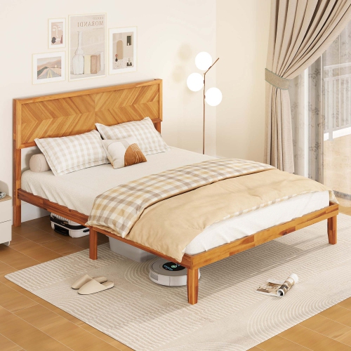 Gymax Twin/Full/Queen Size Bed Frame w/Headboard Wooden Slats Support 9'' Under-bed Storage Space