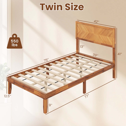 Gymax Twin/Full/Queen Size Bed Frame w/Headboard Wooden Slats Support 9'' Under-bed Storage Space