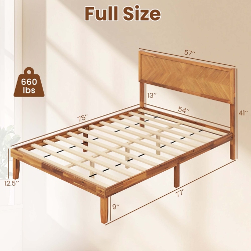 Gymax Twin/Full/Queen Size Bed Frame w/Headboard Wooden Slats Support 9'' Under-bed Storage Space