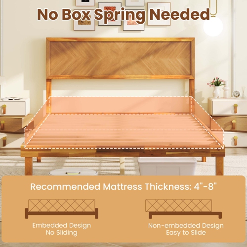 Gymax Twin/Full/Queen Size Bed Frame w/Headboard Wooden Slats Support 9'' Under-bed Storage Space