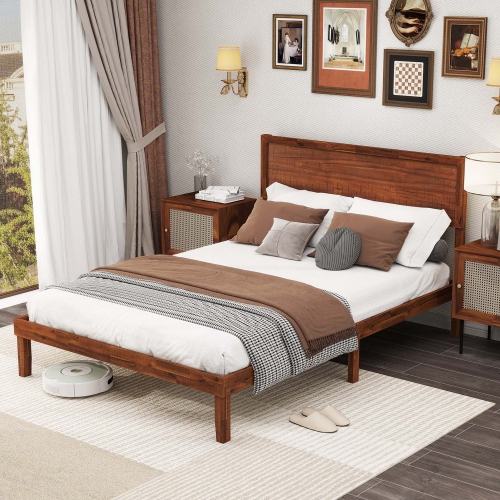 Gymax Twin/Full/Queen Bed Frame w/ Rustic Headboard Under-bed Storage Space No Box Spring Needed
