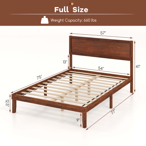 Gymax Twin/Full/Queen Bed Frame w/ Rustic Headboard Under-bed Storage Space No Box Spring Needed