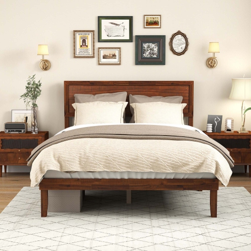 Gymax Twin/Full/Queen Bed Frame w/ Rustic Headboard Under-bed Storage Space No Box Spring Needed