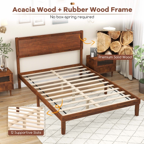 Gymax Twin/Full/Queen Bed Frame w/ Rustic Headboard Under-bed Storage Space No Box Spring Needed