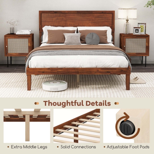 Gymax Twin/Full/Queen Bed Frame w/ Rustic Headboard Under-bed Storage Space No Box Spring Needed